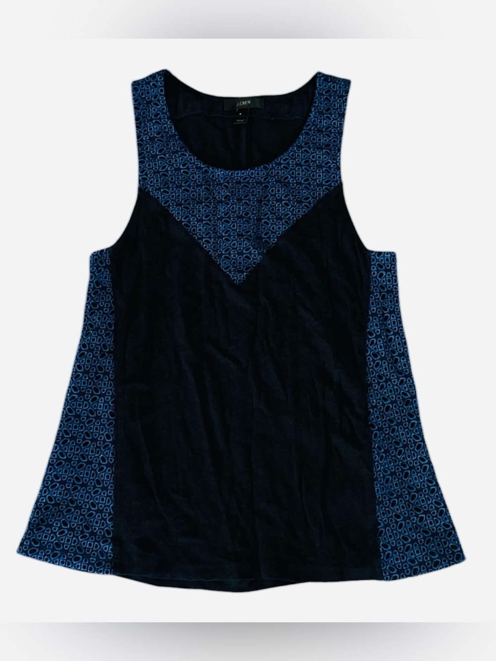 J. Crew blue & black semi-sheer eyelet top